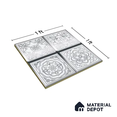 Metallic Wall Tile TL 07235 D Silver Mist 1 ft x 1 ft Ceramic Matte Finish - 9 mm  | 2 mm Spacer is Mandatory | Suitable For Bathroom, Kitchen, Dining Area | Please Expect a Slight Variation of Pattern (Sample)